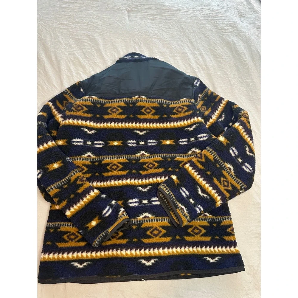 Wrangler Mens Southwestern Aztec Fleece Jacket Navy Orange Large